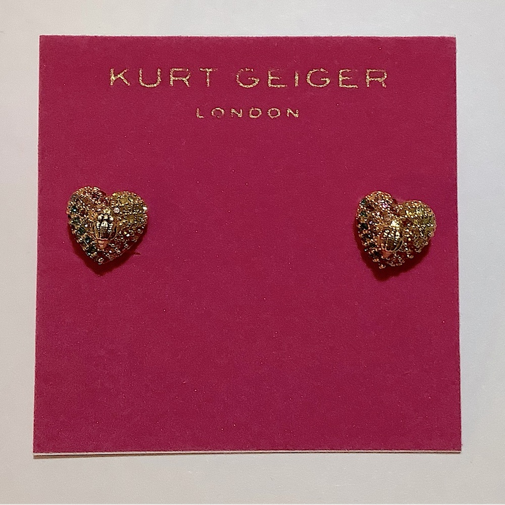 Kurt Geiger London Rainbow Crystal Heart Stud Earrings New - Picture 2 of 5